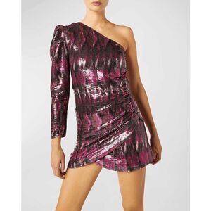 Misa Los Angeles Nova Ikat Sequined One-Shoulder Mini Dress Fuchsia Size XS
